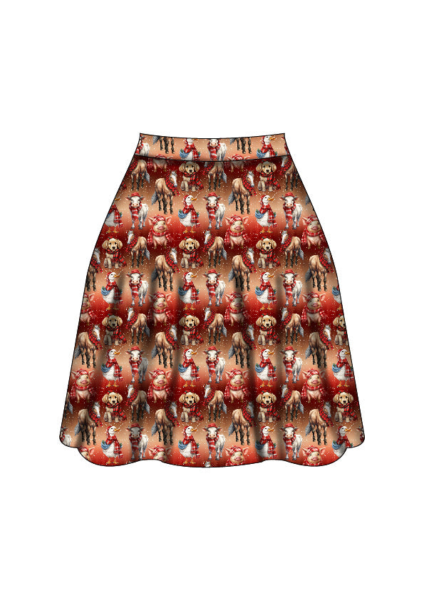 Nellie Skater Skirt - Farmyard Christmas - Preorder for dispatch 28th of October