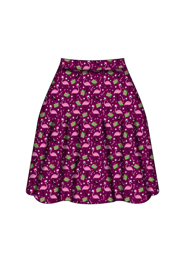 Nellie Skater Skirt - Flamingo Christmas - Preorder for dispatch 28th of October