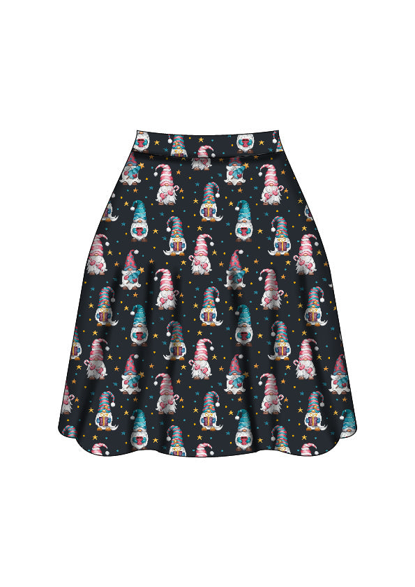 Nellie Skater Skirt - Christmas Gnomes - Preorder for dispatch 28th of October