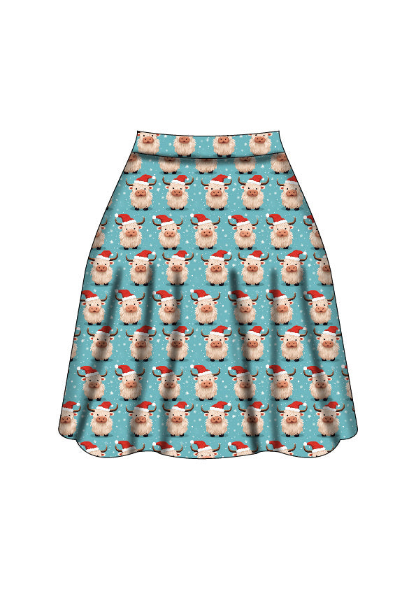 Nellie Skater Skirt - Christmas Highland - Preorder for dispatch 28th of October