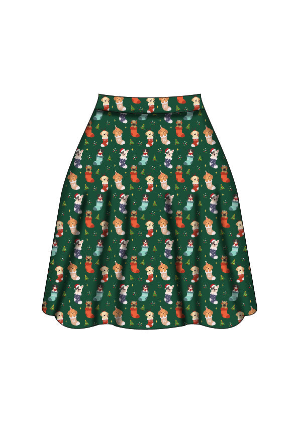 Nellie Skater Skirt - Christmas Pups - Preorder for dispatch 28th of October
