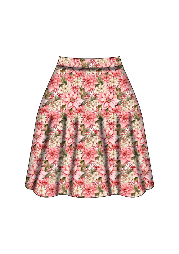 Nellie Skater Skirt - Pink Poinsettia - Preorder for dispatch 28th of October