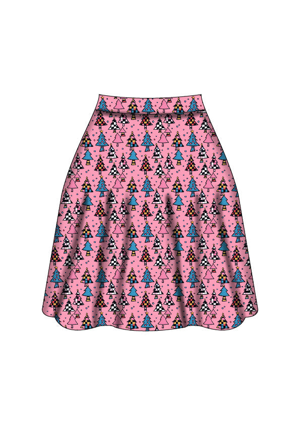 Nellie Skater Skirt - Retro Christmas Trees - Preorder for dispatch 28th of October