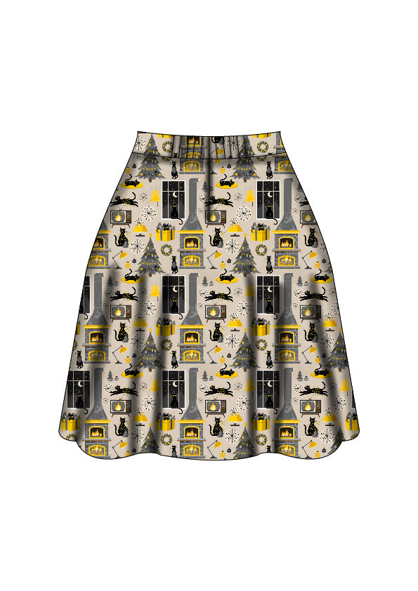 Nellie Skater Skirt - Retro Cats Christmas - Preorder for dispatch 28th of October