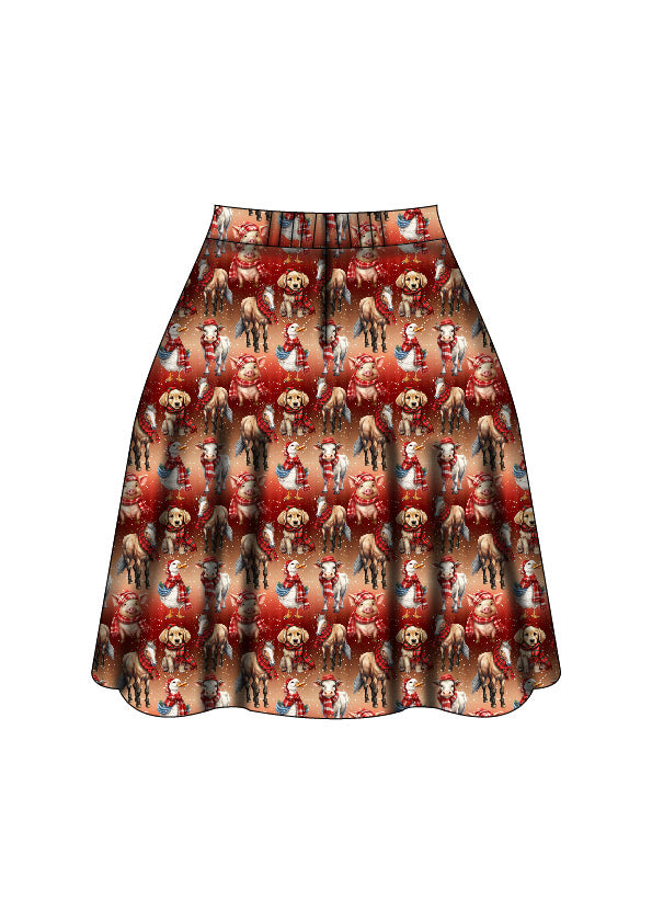 Nellie Skater Skirt - Farmyard Christmas - Preorder for dispatch 28th of October
