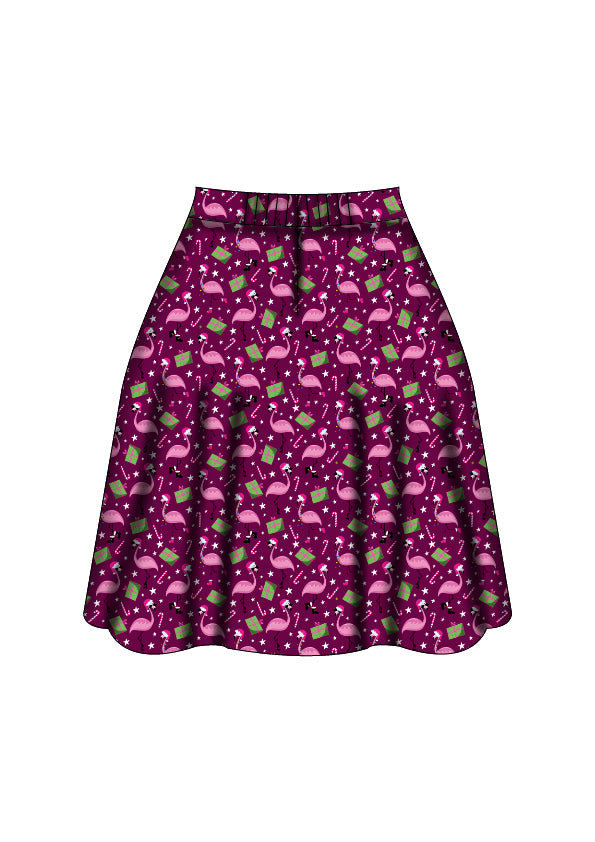 Nellie Skater Skirt - Flamingo Christmas - Preorder for dispatch 28th of October