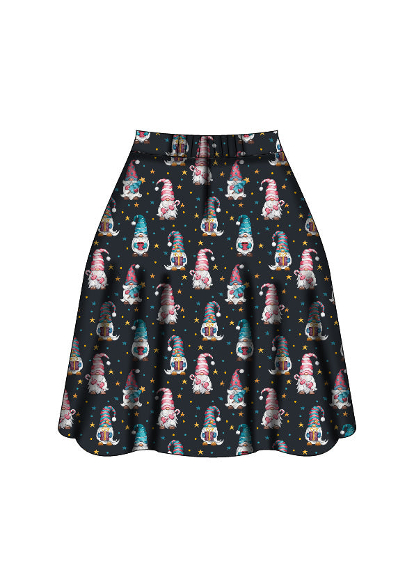 Nellie Skater Skirt - Christmas Gnomes - Preorder for dispatch 28th of October