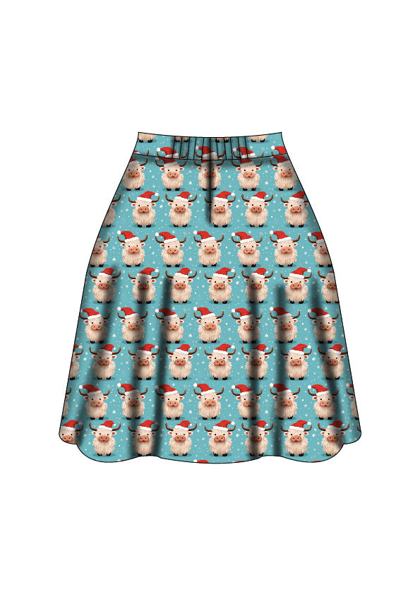 Nellie Skater Skirt - Christmas Highland - Preorder for dispatch 28th of October