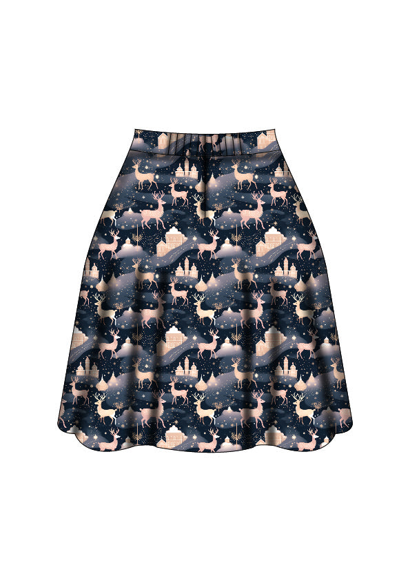 Nellie Skater Skirt - Christmas Reindeer - Preorder for dispatch 28th of October
