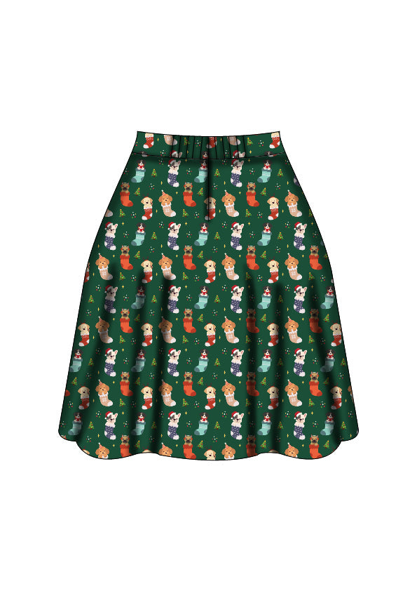Nellie Skater Skirt - Christmas Pups - Preorder for dispatch 28th of October