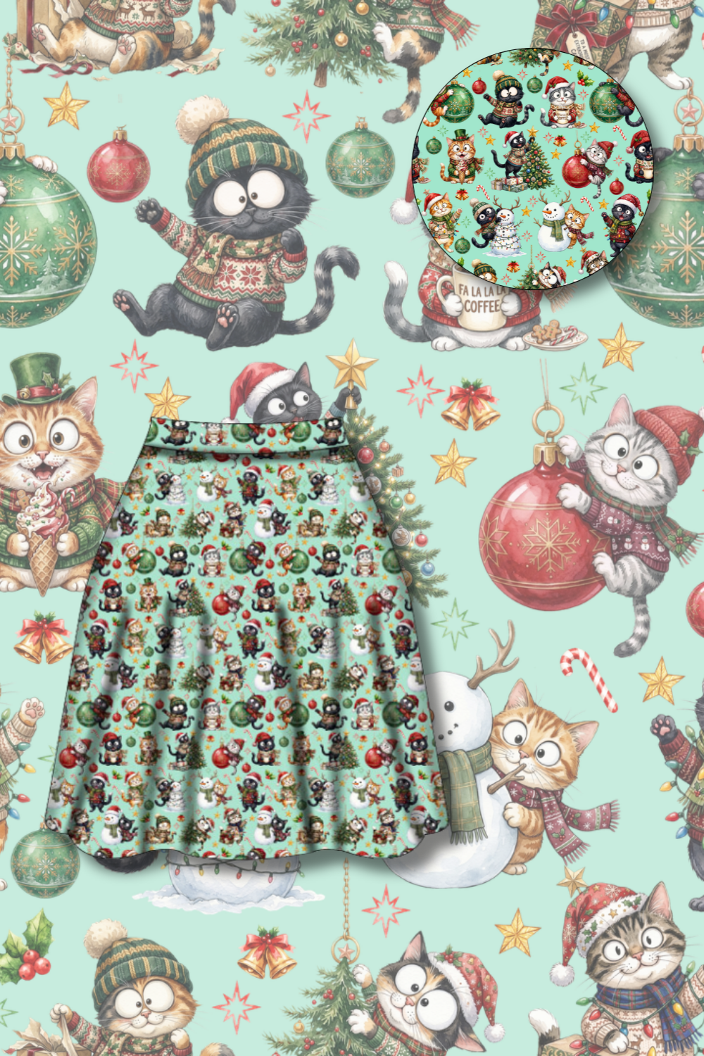 PREORDER  - Nellie Skater Skirt -  Festive Felines - Estimated dispatch date 5th of November