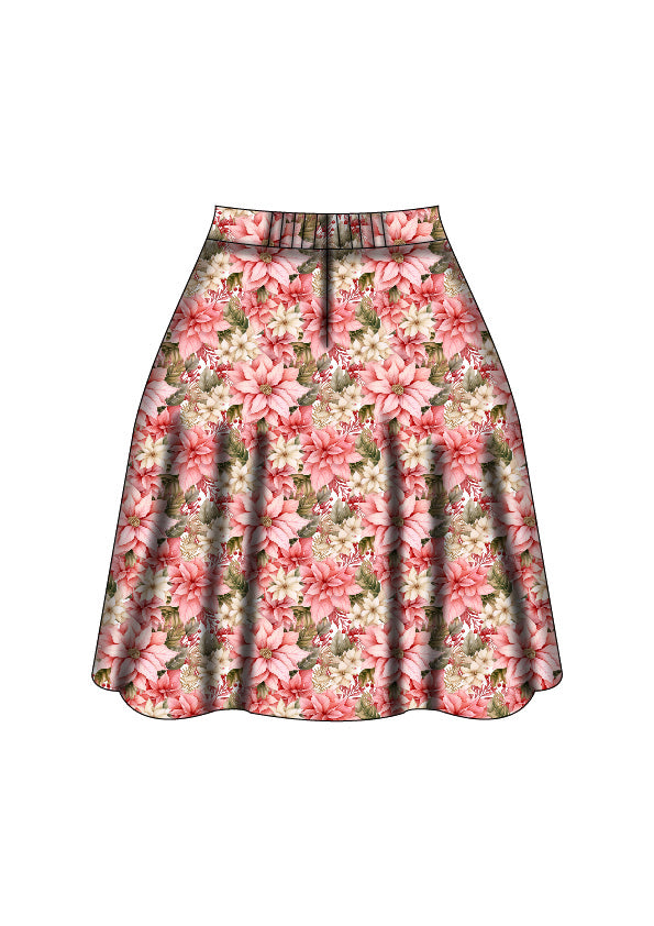 Nellie Skater Skirt - Pink Poinsettia - Preorder for dispatch 28th of October