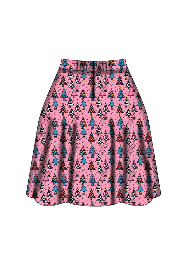 Nellie Skater Skirt - Retro Christmas Trees - Preorder for dispatch 28th of October
