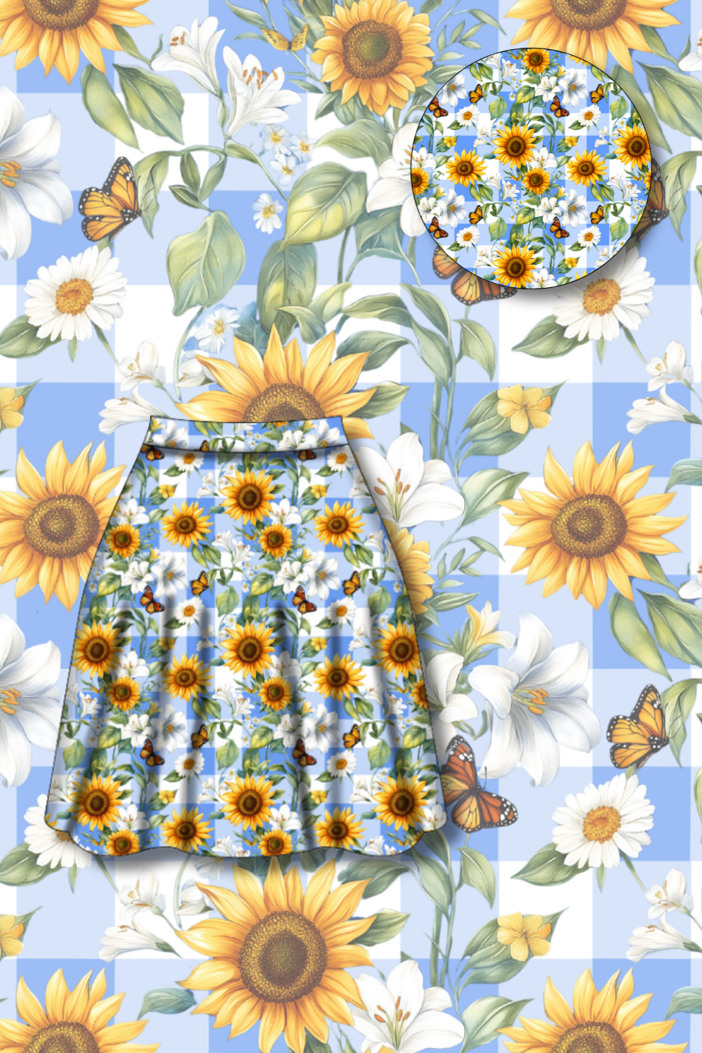 PREORDER  - Nellie Skater Skirt -  Sunflower Blue Gingham - Estimated dispatch date 27th of October