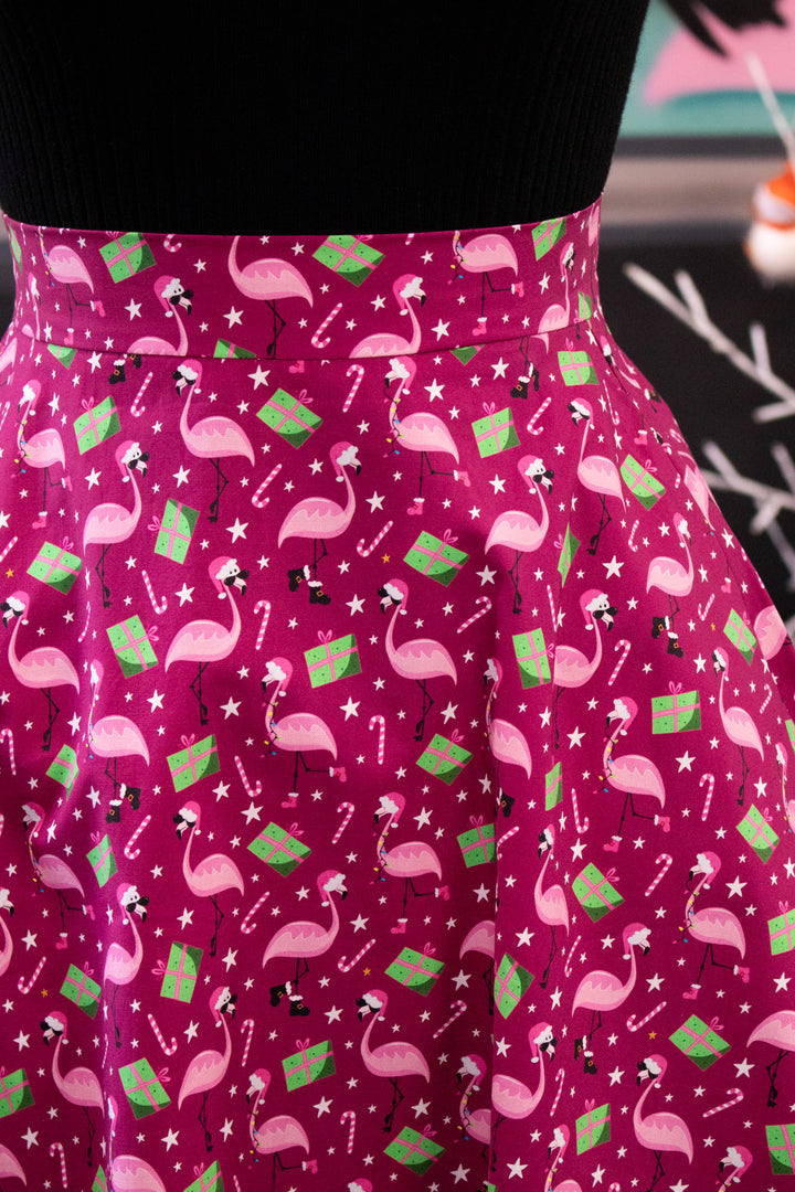 Nellie Skater Skirt - Flamingo Christmas