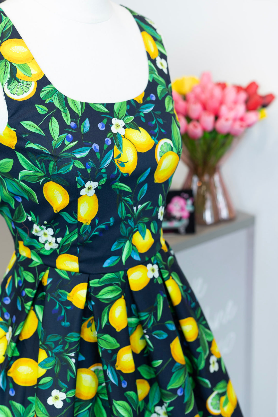 PRE-ORDER - Ophelia Black Lemon Dress - Expected dispatch 7th of July