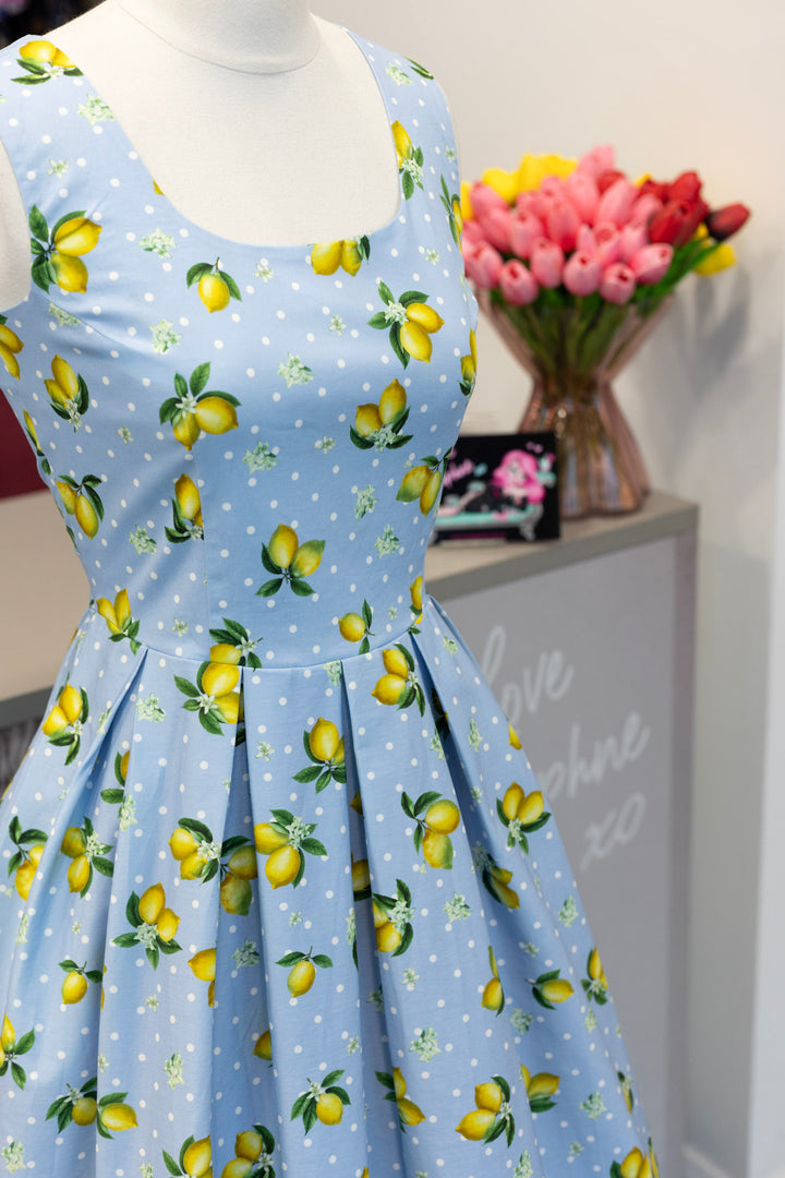 PRE-ORDER - Ophelia Blue Lemon Polka Dress - Expected dispatch 7th of July