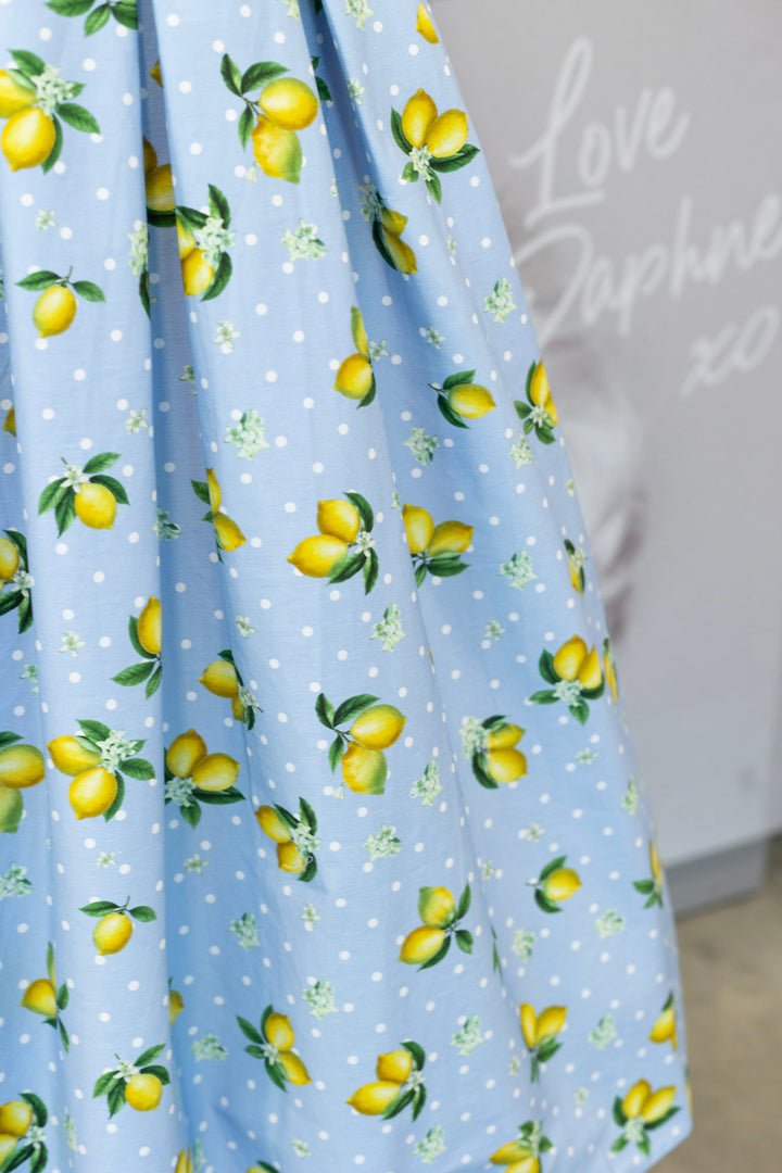 PRE-ORDER - Ophelia Blue Lemon Polka Dress - Expected dispatch 7th of July