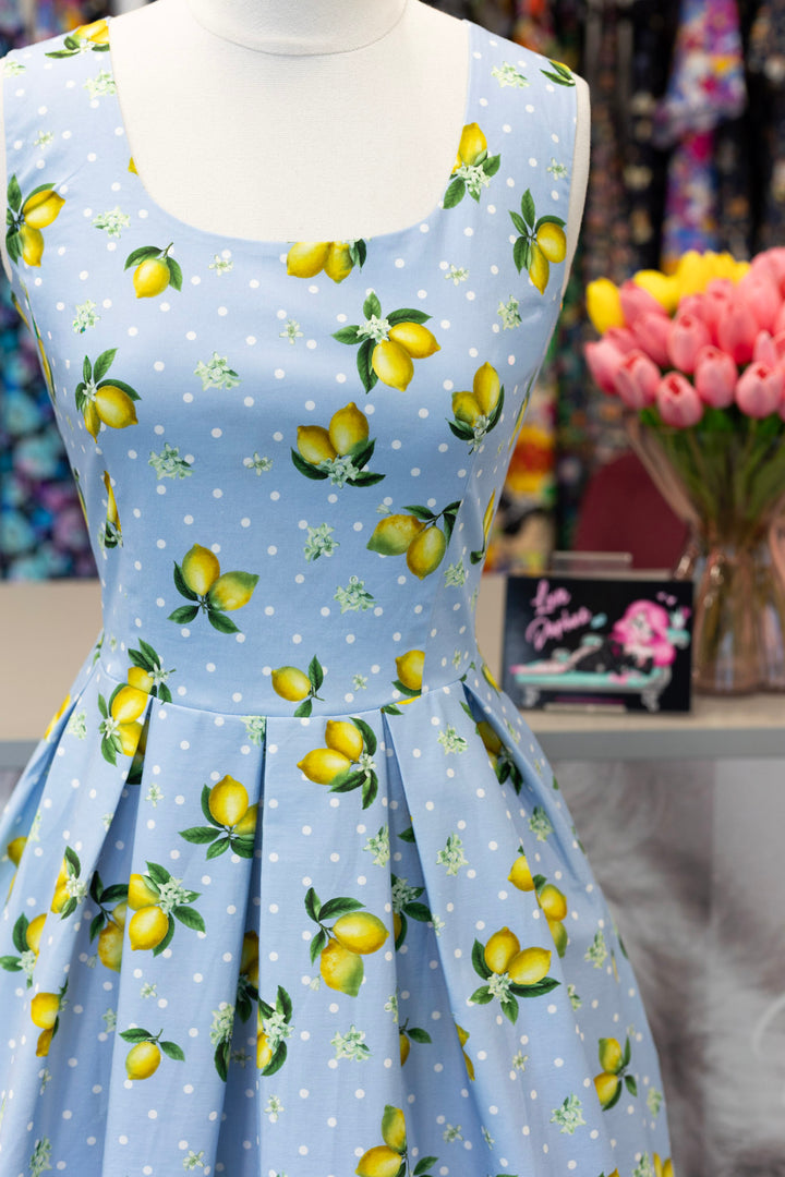 PRE-ORDER - Ophelia Blue Lemon Polka Dress - Expected dispatch 7th of July