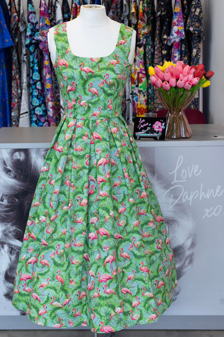 PRE-ORDER - Ophelia Blue Pink Flamingos Dress - Expected dispatch 7th of July