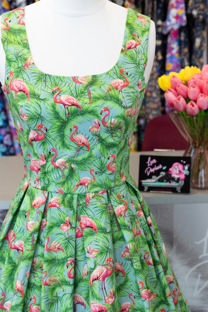 PRE-ORDER - Ophelia Blue Pink Flamingos Dress - Expected dispatch 7th of July