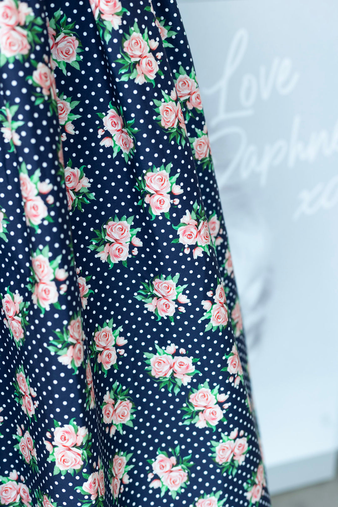 PRE-ORDER - Ophelia Navy Blue Roses Polka Dress - Expected dispatch 7th of July