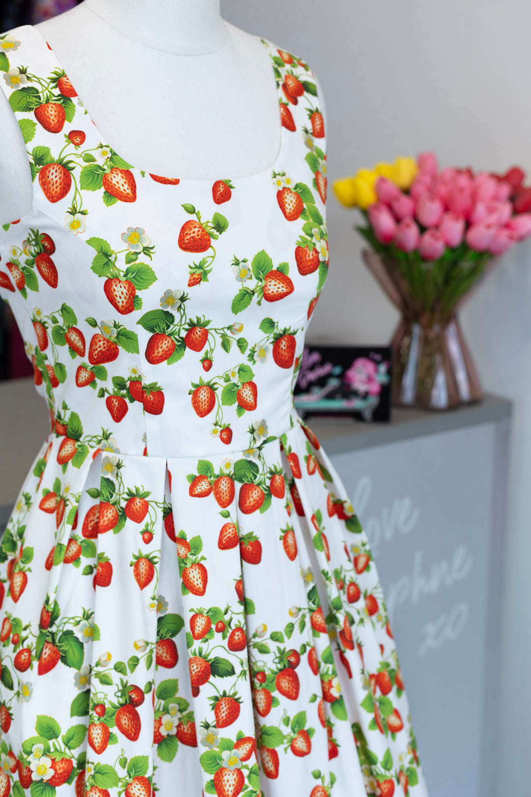 PRE-ORDER - Ophelia White Strawberry Dress - Expected dispatch 7th of July