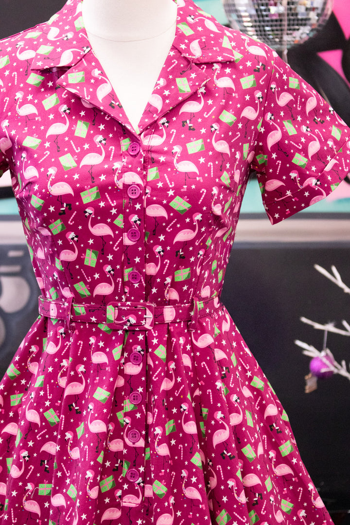 INSTOCK - Peggy Swing Dress - Flamingo Christmas