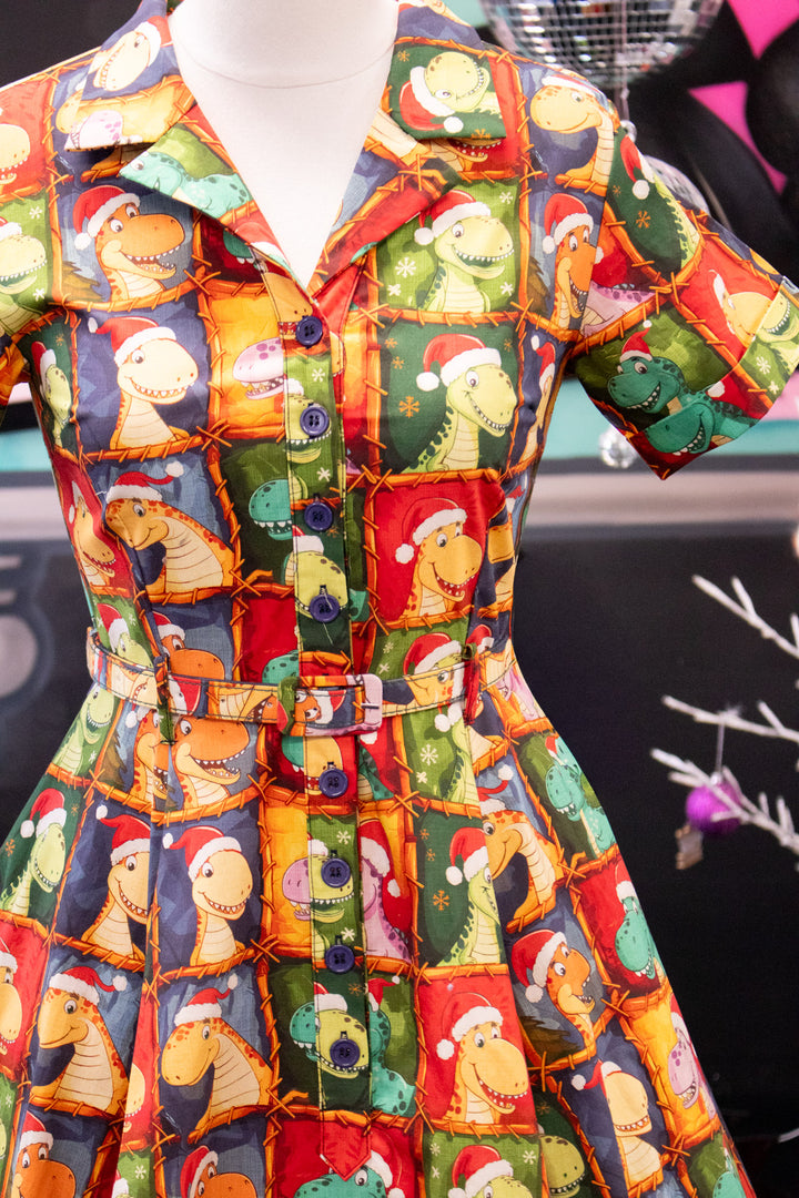 PREORDER - Peggy Swing Dress - Dino's First Christmas - Estimate dispatch 10th of December