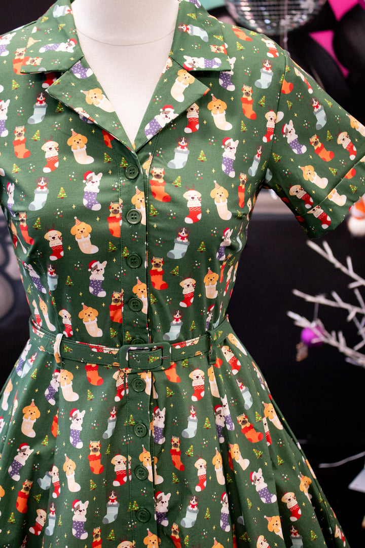 PREORDER - Peggy Swing Dress - Christmas Pups - Estimate dispatch 10th of December