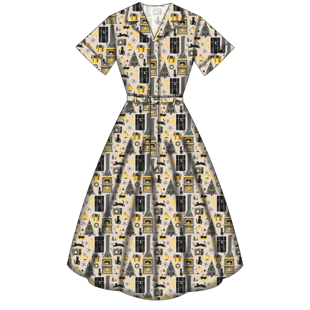 Peggy Swing Dress - Retro Cats Christmas - Preorder for dispatch 28th of October