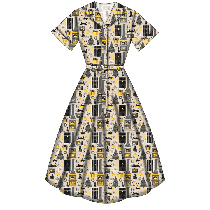 Peggy Swing Dress - Retro Cats Christmas - Preorder for dispatch 28th of October
