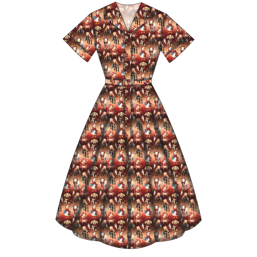 Peggy Swing Dress - Farmyard Christmas - Preorder for dispatch 28th of October
