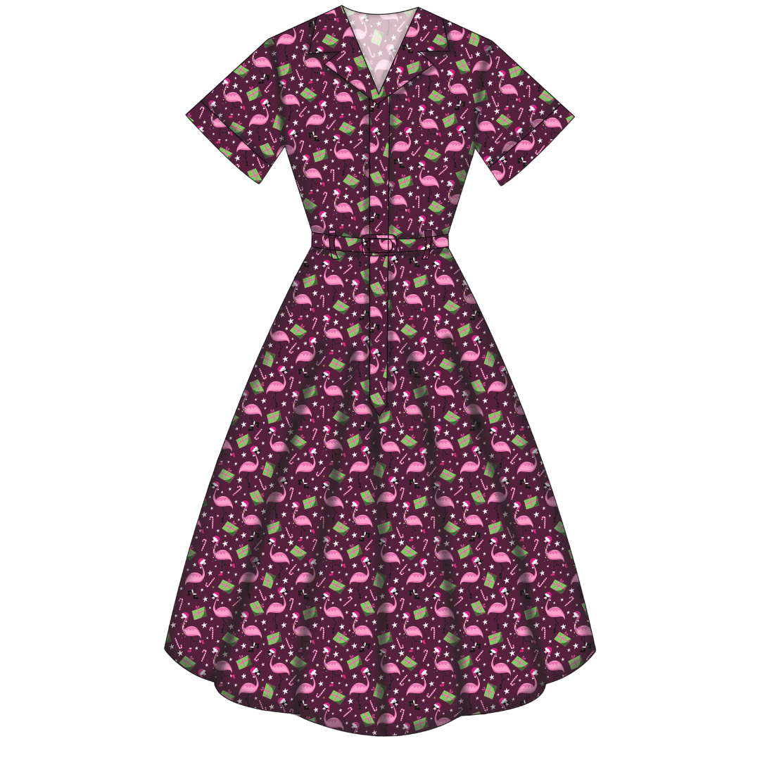 Peggy Swing Dress - Flamingo Christmas - Preorder for dispatch 28th of October