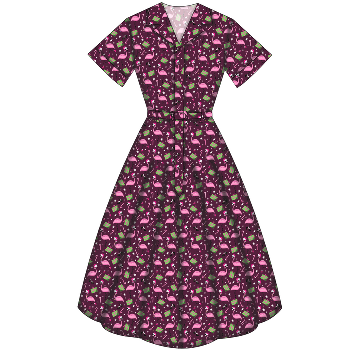 Peggy Swing Dress - Flamingo Christmas - Preorder for dispatch 28th of October