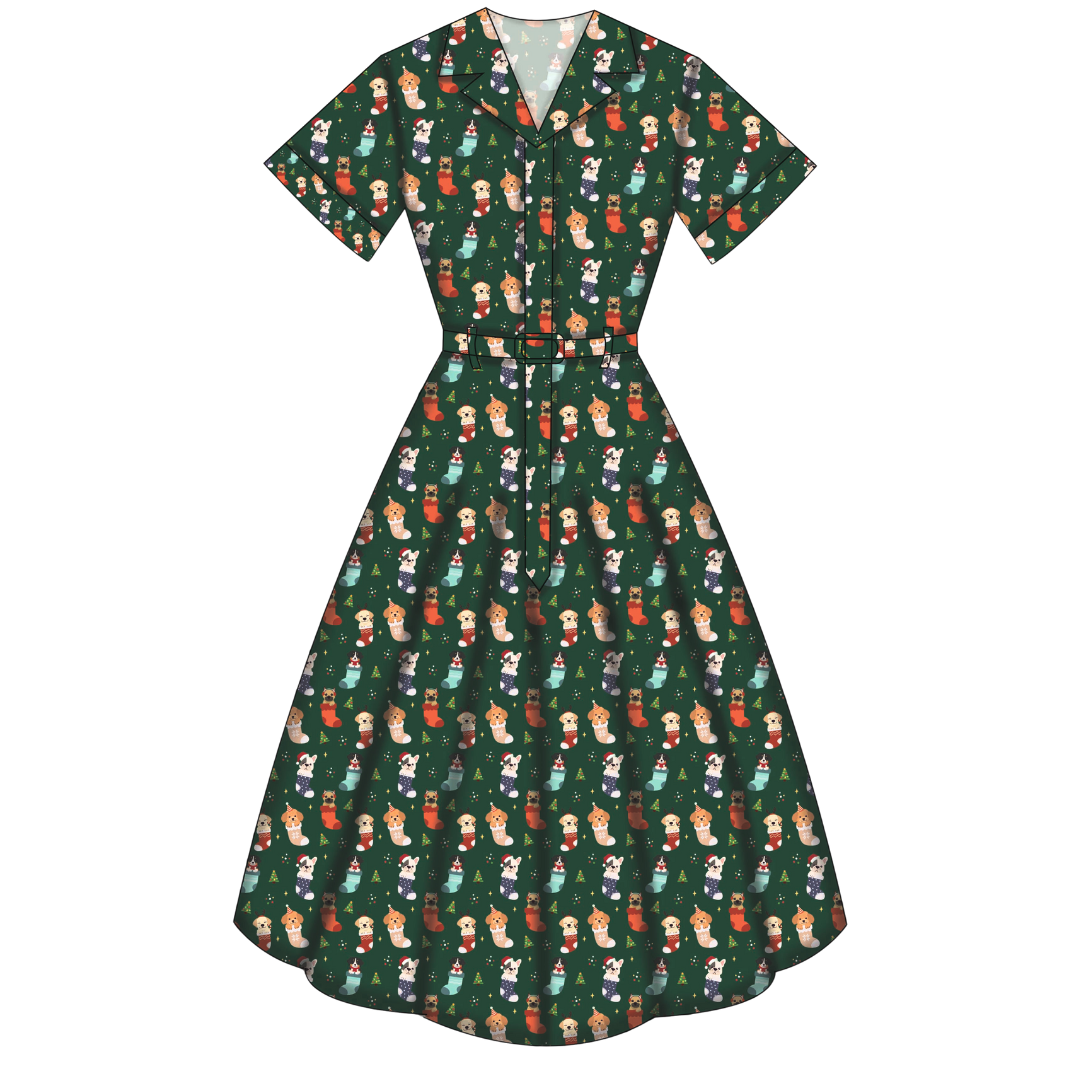 Peggy Swing Dress - Christmas Pups - Preorder for dispatch 28th of October