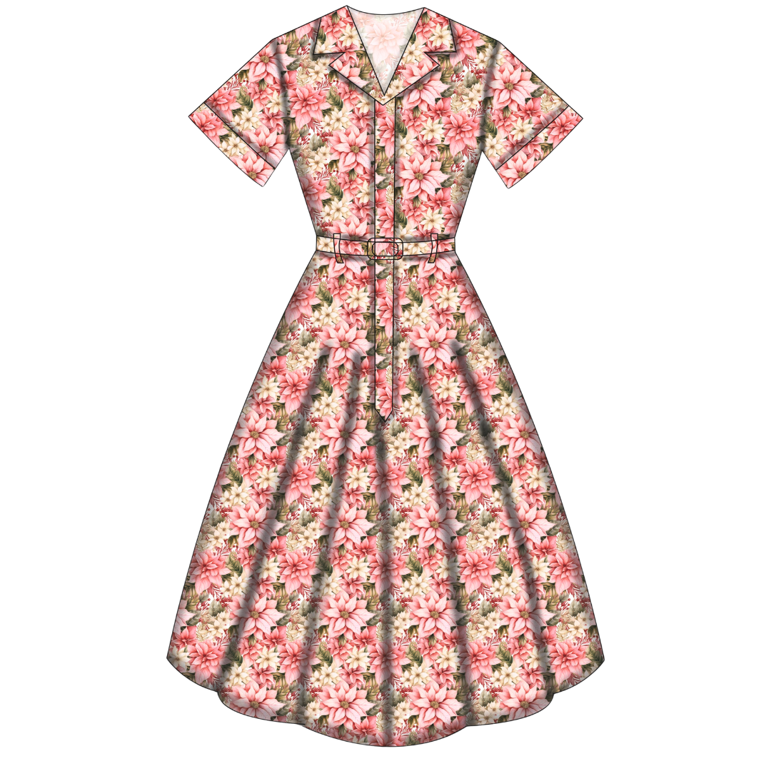 Peggy Swing Dress - Pink Poinsettia - Preorder for dispatch 28th of October