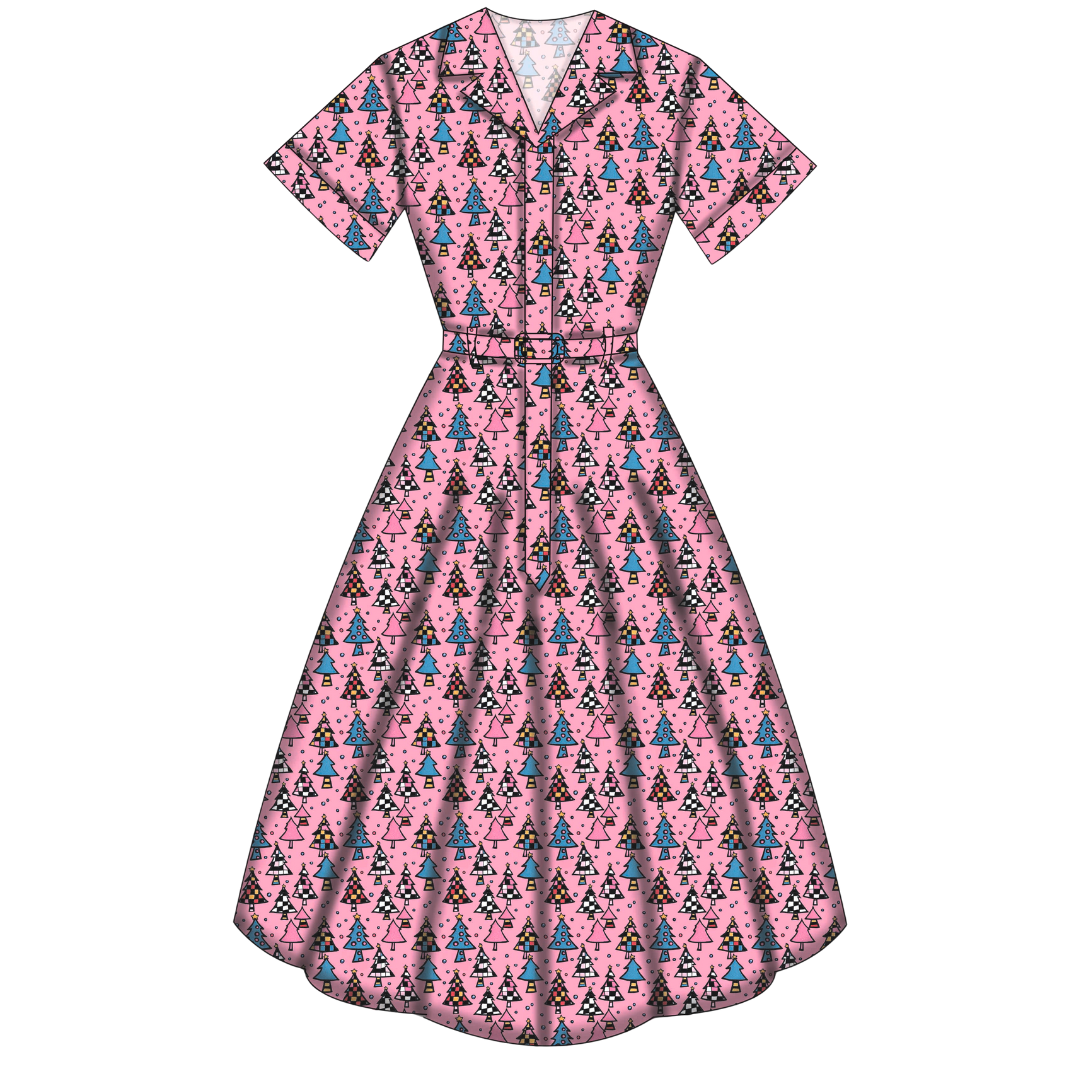 Peggy Swing Dress - Retro Christmas Trees - Preorder for dispatch 28th of October