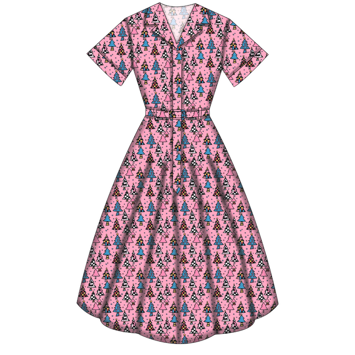 Peggy Swing Dress - Retro Christmas Trees - Preorder for dispatch 28th of October