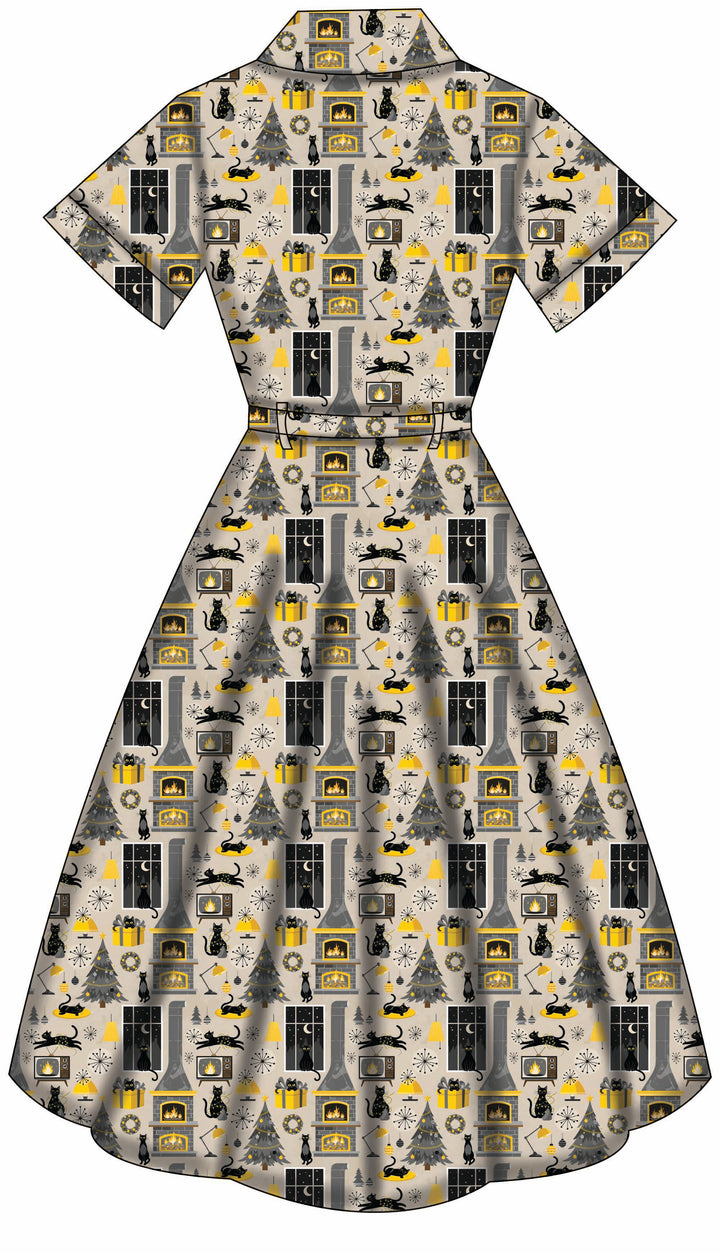Peggy Swing Dress - Retro Cats Christmas - Preorder for dispatch 28th of October