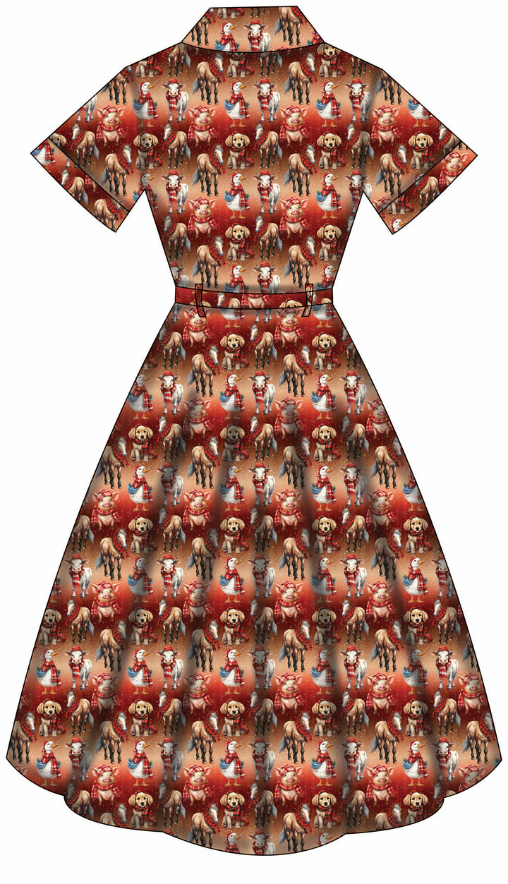 Peggy Swing Dress - Farmyard Christmas - Preorder for dispatch 28th of October