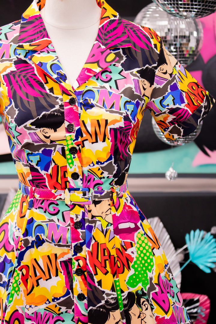 Peggy Swing Dress in Comic Print