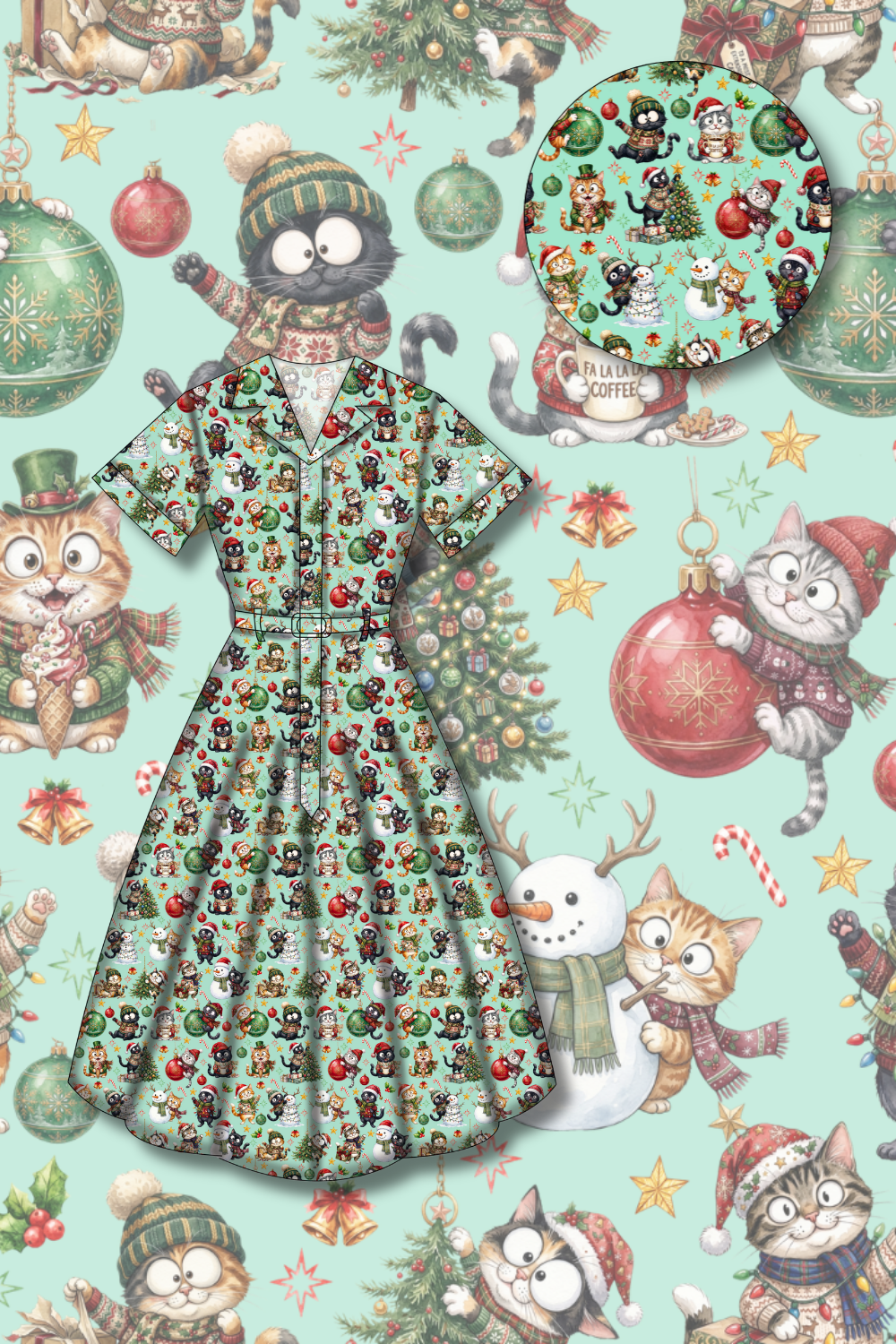 PREORDER - Peggy Swing Dress - Festive Felines - Estimated dispatch date 5th of November