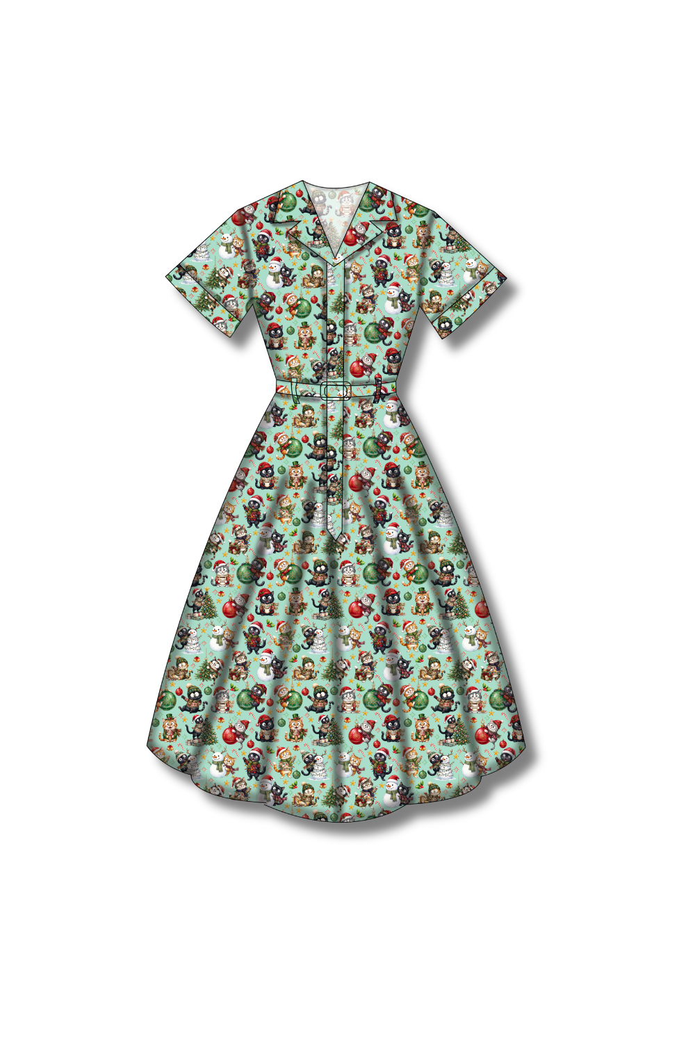 PREORDER - Peggy Swing Dress - Festive Felines - Estimated dispatch date 5th of November