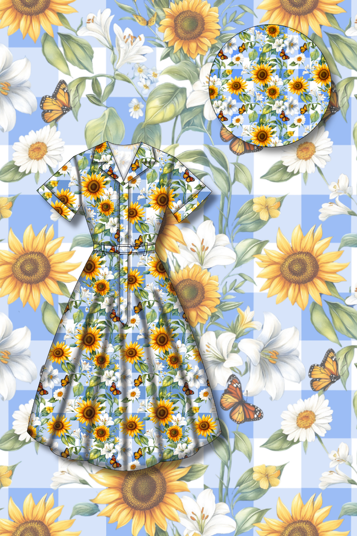 PREORDER - Peggy Swing Dress - Sunflower Blue Gingham - Estimated dispatch date 27th of October