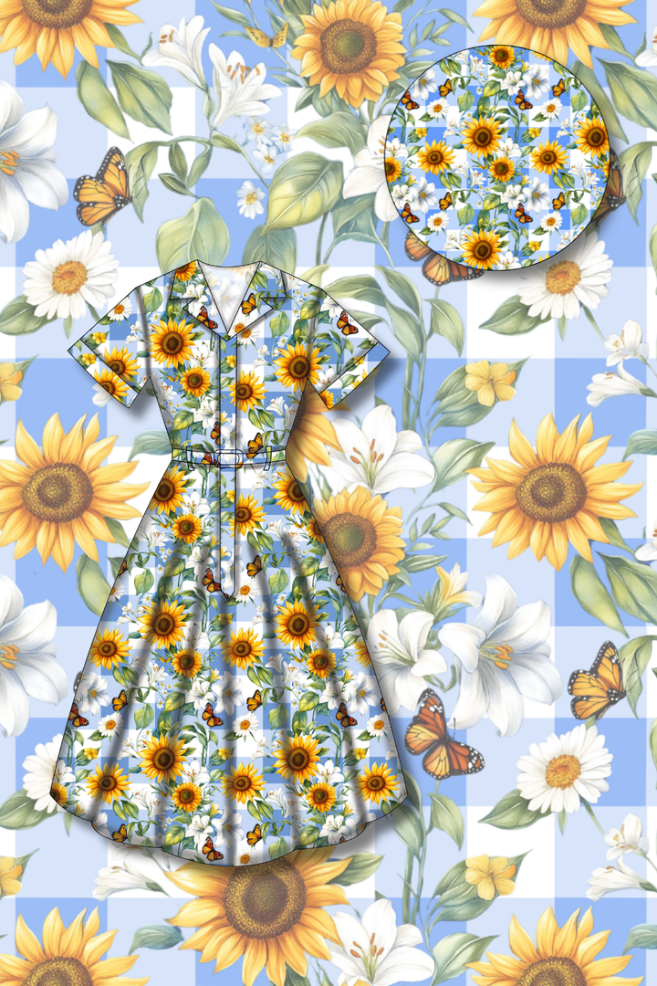 PREORDER - Peggy Swing Dress - Sunflower Blue Gingham - Estimated dispatch date 27th of October