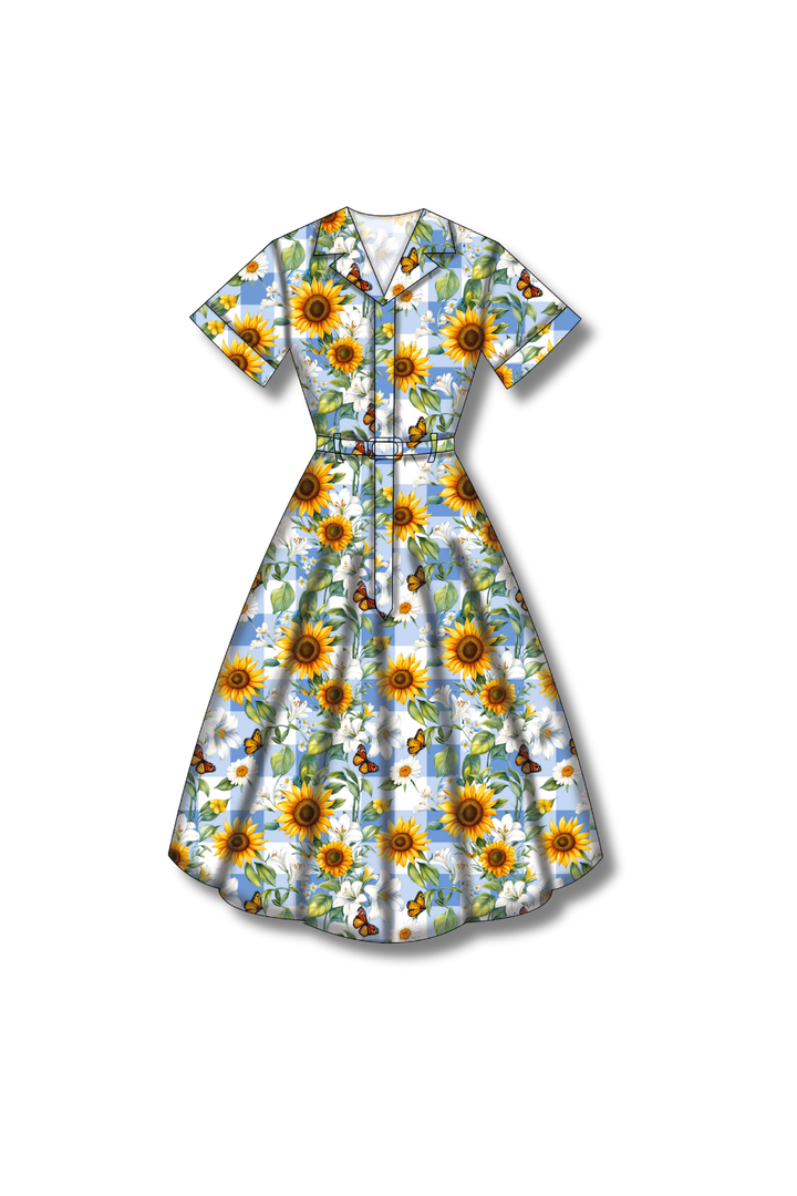 PREORDER - Peggy Swing Dress - Sunflower Blue Gingham - Estimated dispatch date 27th of October