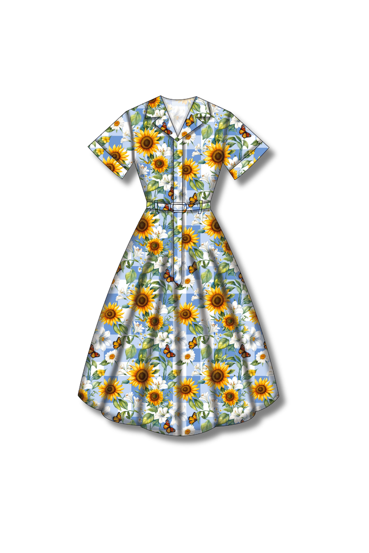 PREORDER - Peggy Swing Dress - Sunflower Blue Gingham - Estimated dispatch date 27th of October