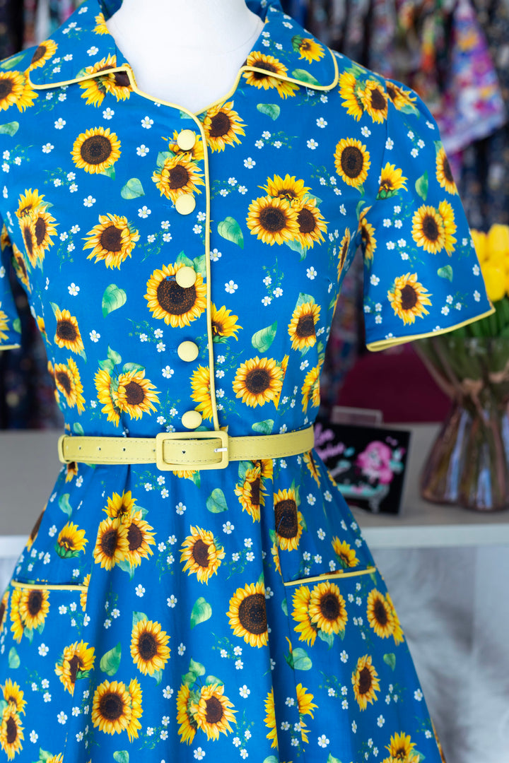 PREORDER - Penelope Blue Sunflower Dress - Expected dispatch date 10th of September