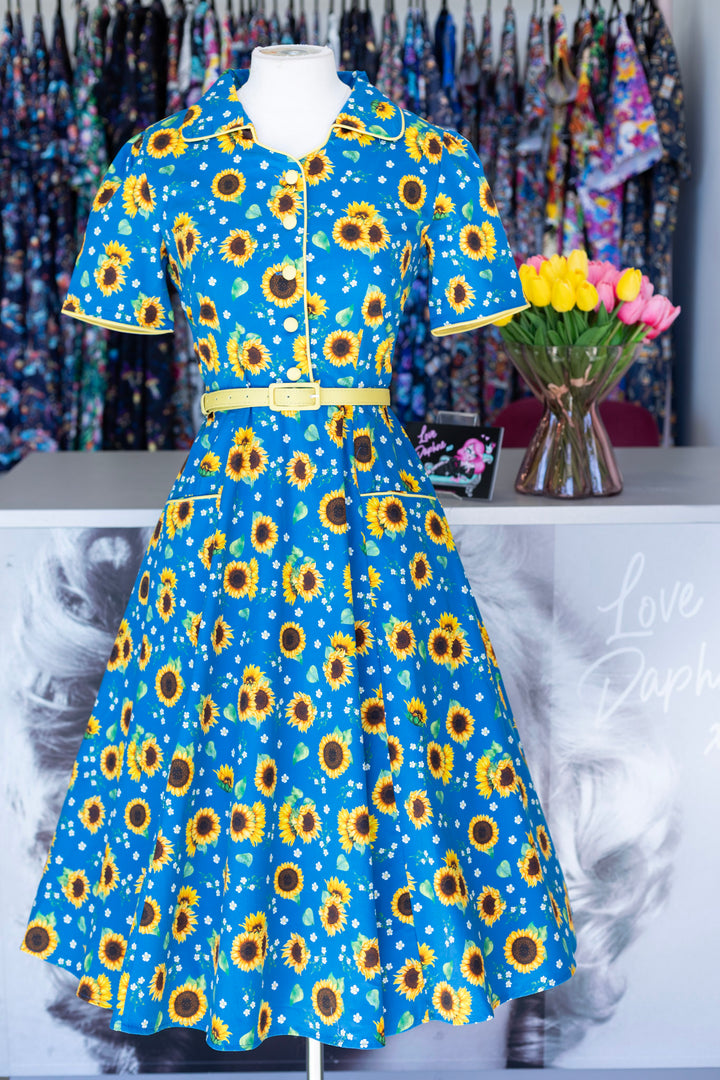 PREORDER - Penelope Blue Sunflower Dress - Expected dispatch date 10th of September